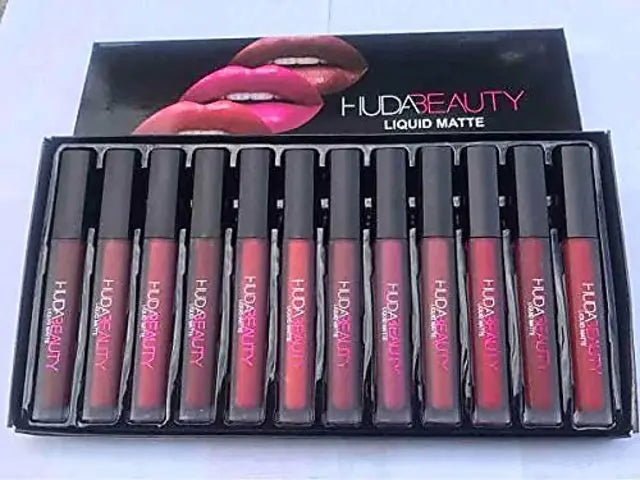 Pack of 12 Multicolor Lip Gloss Huda Beauty for Girls and Women Lyeza